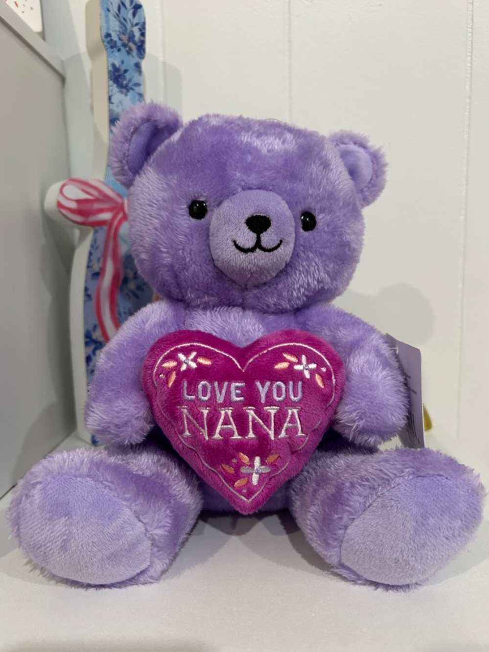 Hallmark Purple Plush Bear Holding Pink Heart "Love You Nana"